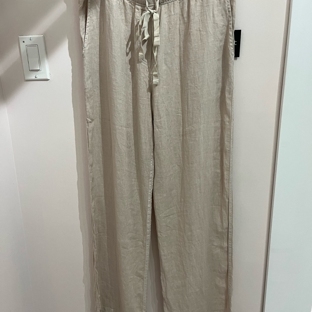 Tan Wide Leg Linen Draw String Waist Pant Velvet by Jenny Graham